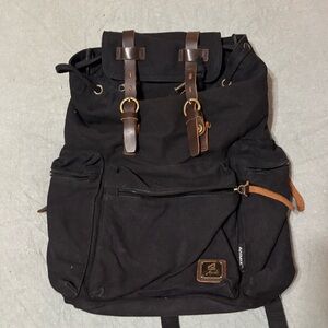 Classic Black Canvas Backpack with Brown Accents